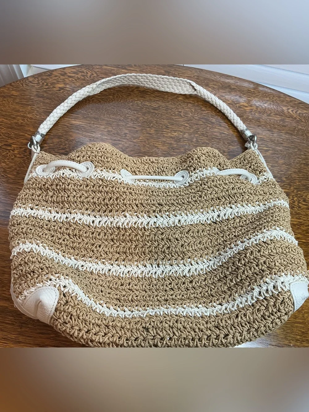 Brighton Natural Beige Woven Drawstring  with Cream leather